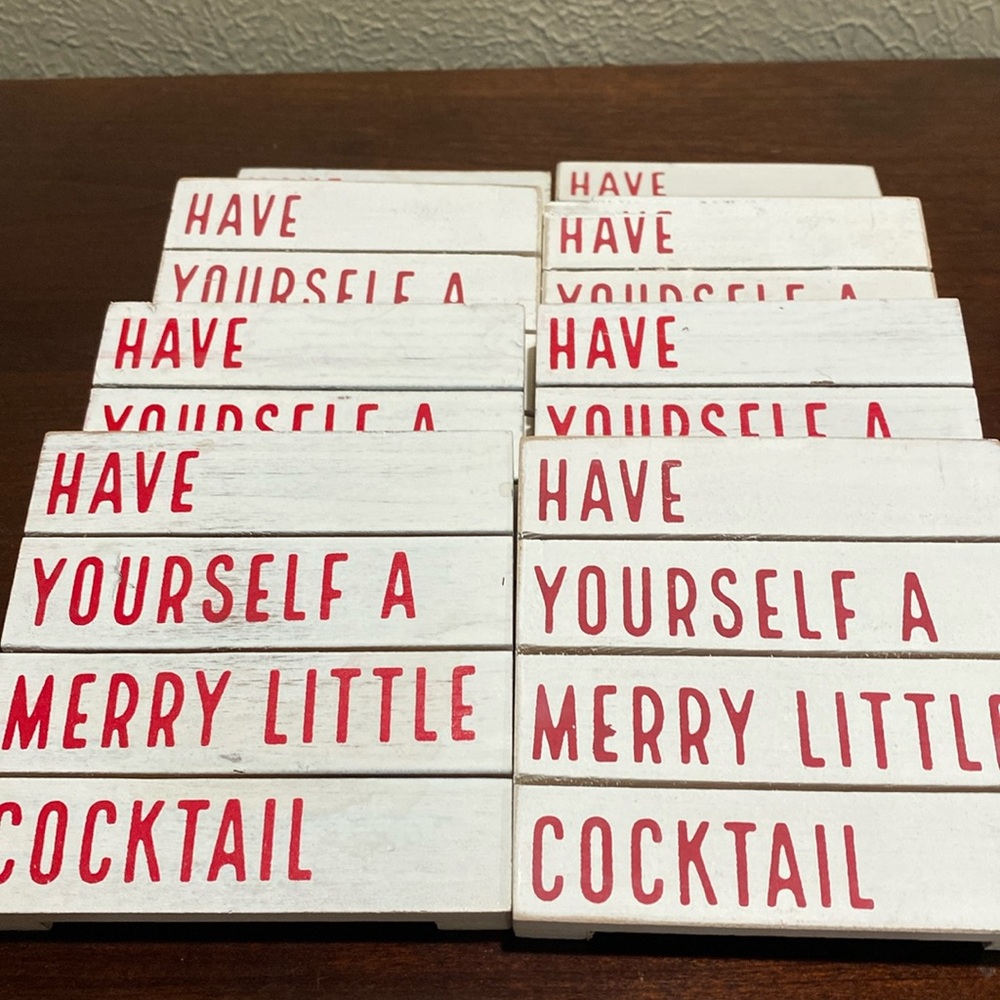 Set of 6, Mudpie Wood Panel Holiday Drink Coasters